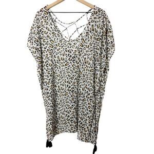 Palisades Beach Club Sheer Leopard Sheer Swim Cover Up Women M/L